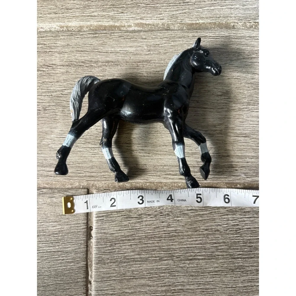 Vintage 1975 Imperial Toy Black Horse Figurine Trotting Hong Kong Plastic 5 Inch
